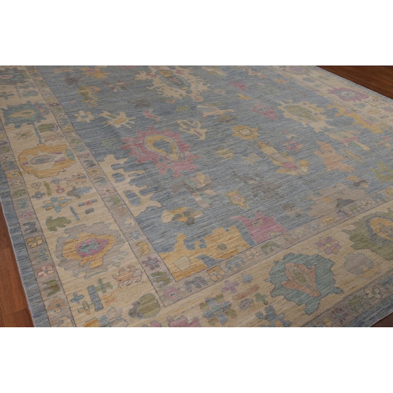 Light Blue Oushak Turkish Large Rug Handmade Wool Carpet - 10'0"x 13'9"