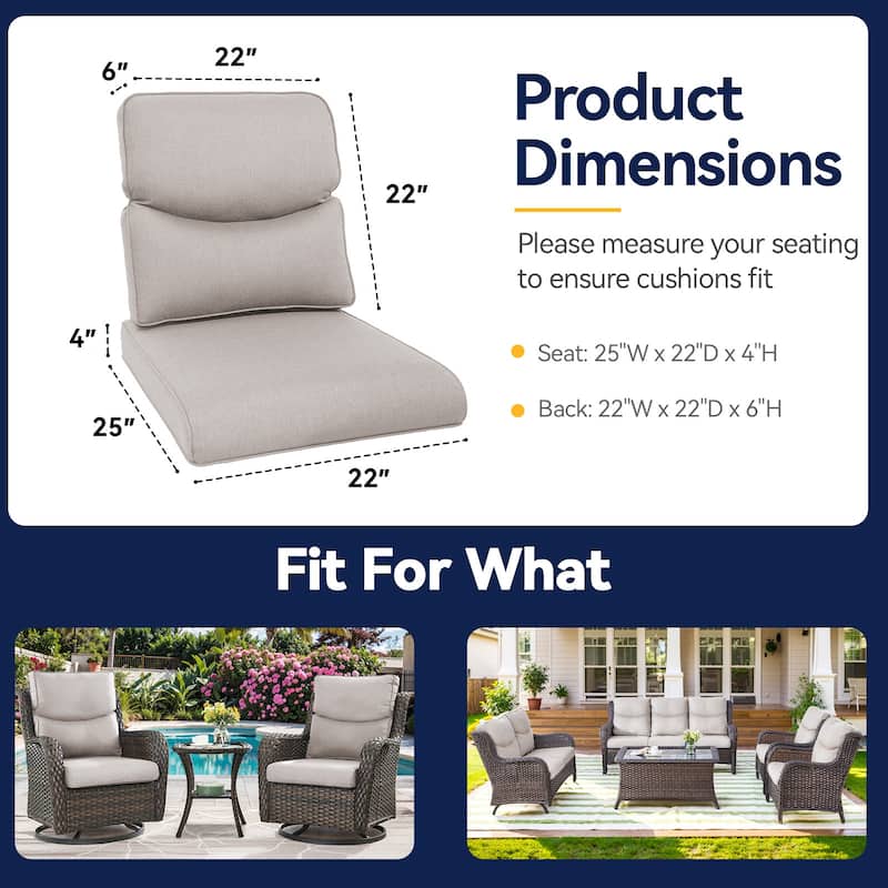 All-Weather Deep Seating Chair Cushions for Patio Chairs