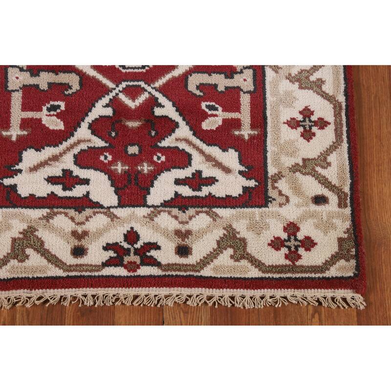 Red & Ivory Oushak Indian Runner Rug Hand-Knotted Wool Carpet - 2'9"x 7'10"