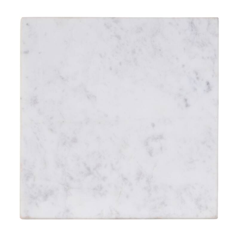 HomeRoots 21" White and Gold Distressed Marble and Iron Square End Table - 9.00 in. x 21.00 in. x 9.00 in.