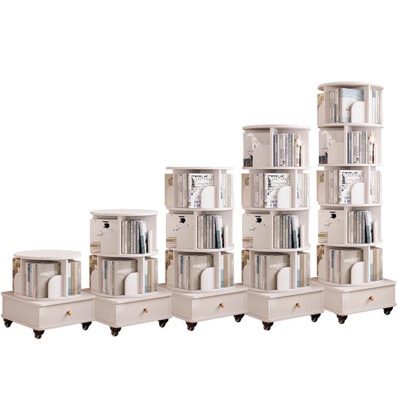 Rotating Bookshelf With Drawer, 360 Display 6 Tier Corner