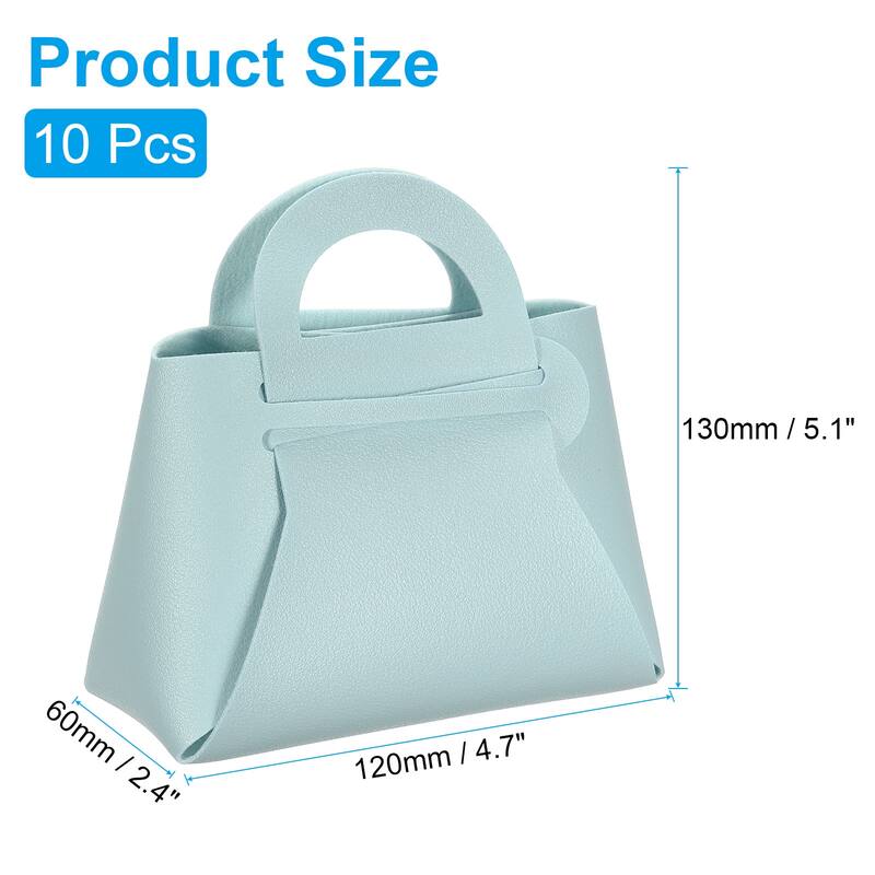10Pcs PU Leather Gift Boxes with Handles, Wedding Candy Bags - Light Blue - 4.7 x 2.4 x 5.1 Inch