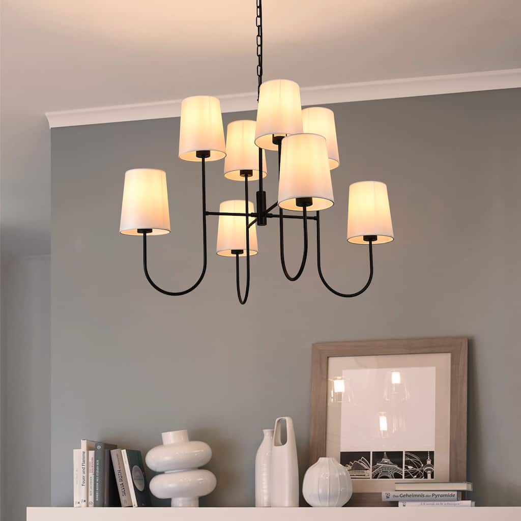 8 - Light Dimmable Tiered Chandelier - Matte Black