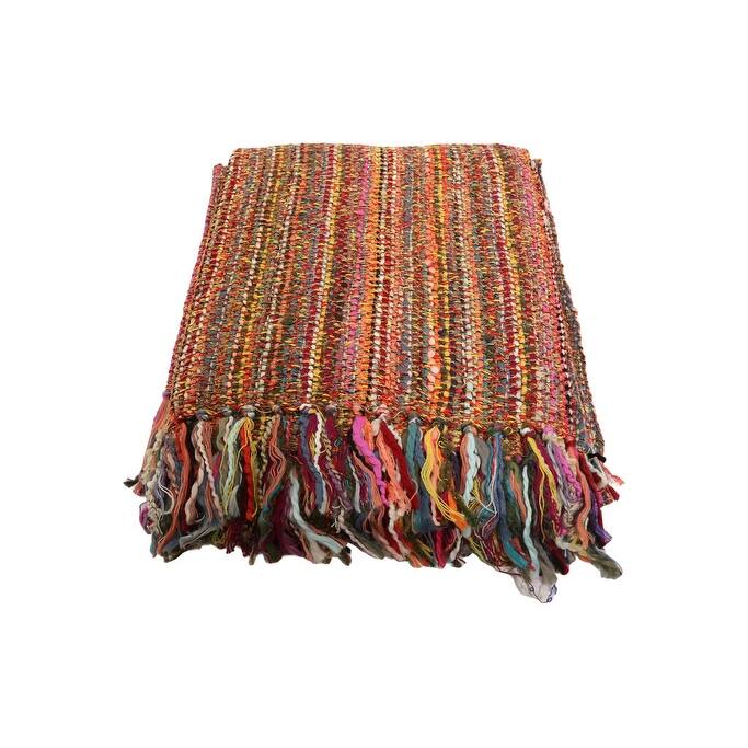 Home&Manor Handcrafted Wool & Cotton Throw Blanket Fiesta Loom