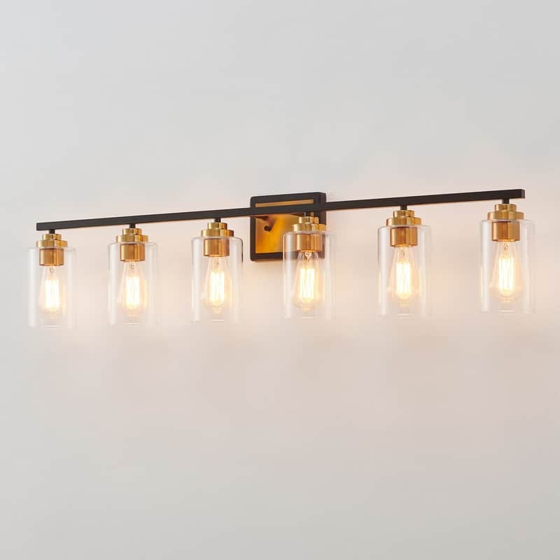 KAWOTI 6-Light Bathroom Vanity Light with Clear Glass Shade