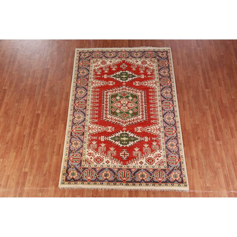 Hand Knotted Oriental 100% Wool Carpet Traditional Geometric Red Viss Area Rug - 9' 0'' X 6' 0''