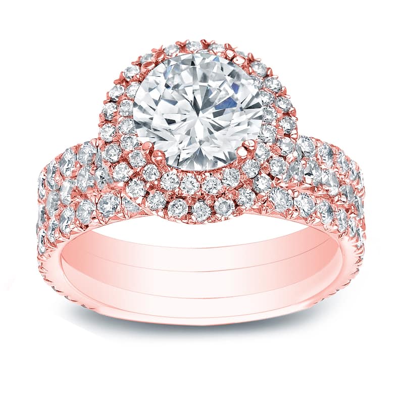 Auriya 2 3/8ctw Round Diamond Halo Engagement Ring 3Pc Set 14k Gold - Rose - 5