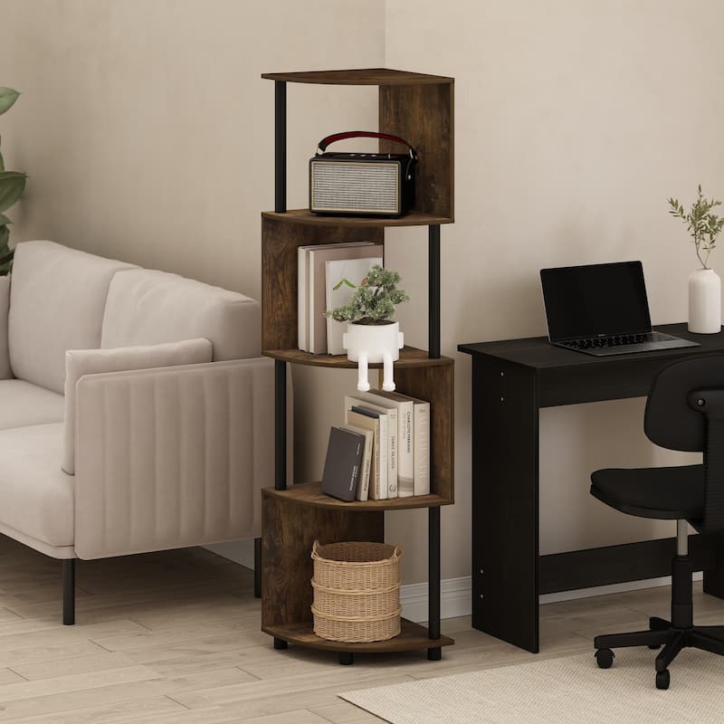 57.72 in. Tall Pine/Black Wood 4-Shelf Bookcase