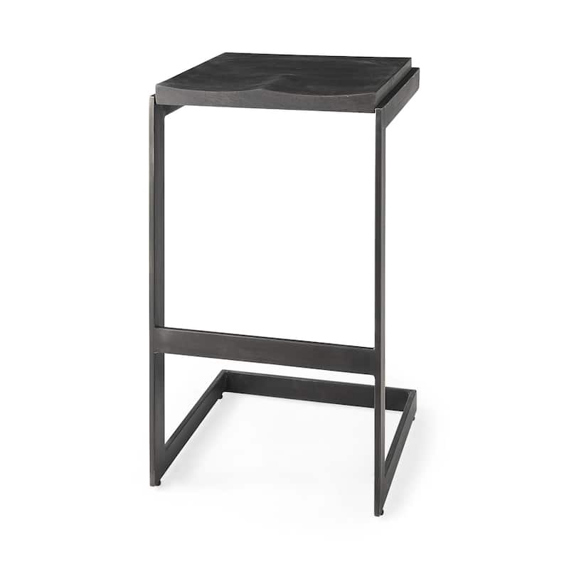 30” High Contemporary Bar Stool with Backless Wood Seat and Metal Legs for Dining Room - 30”H x 17”W x 18”D - Black-Grey