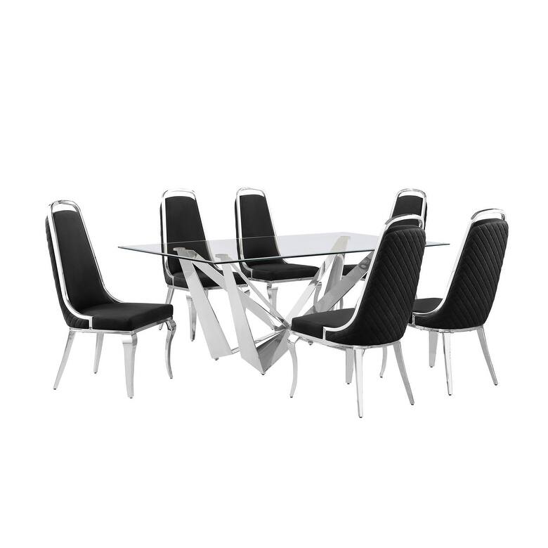Best Quality Furniture D400/1-SC310-7 Dining Set with 78" 12mm Glass with Bevel