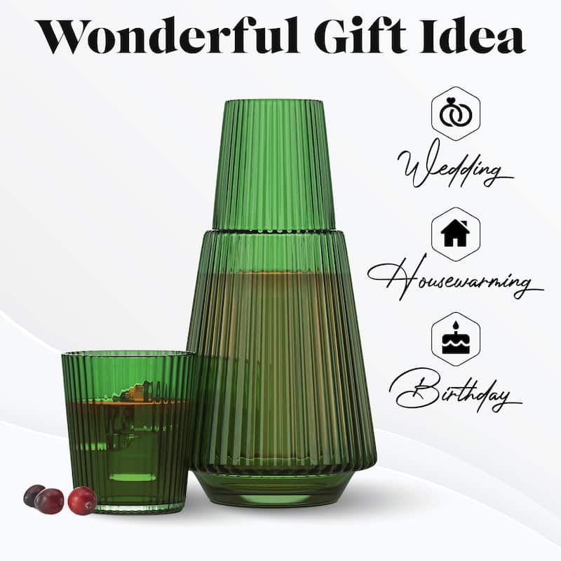 American Atelier Vintage Bedside Water Ribbed Carafe with Lid Tumbler