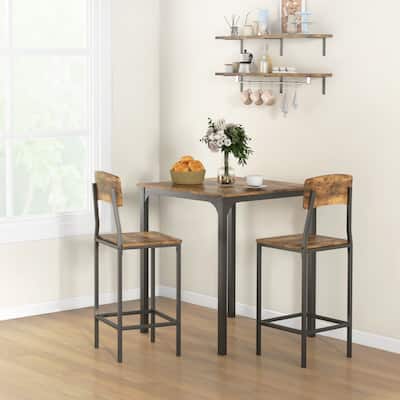 HOMCOM 3 PCs Modern Counter Height Dining Table Set with 2 Matching Stools Foorest Steel Legs
