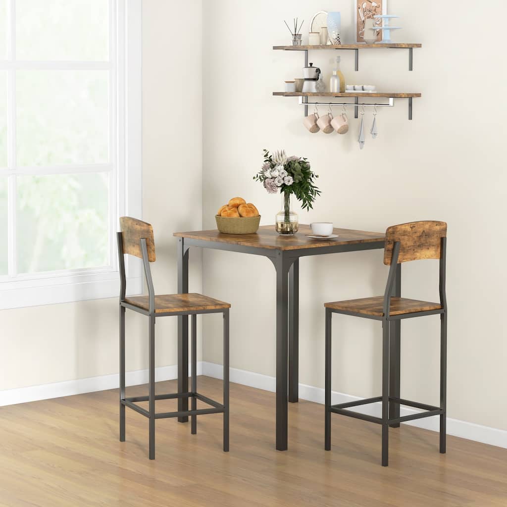 HOMCOM 3 PCs Modern Counter Height Dining Table Set with 2 Matching Stools Foorest Steel Legs