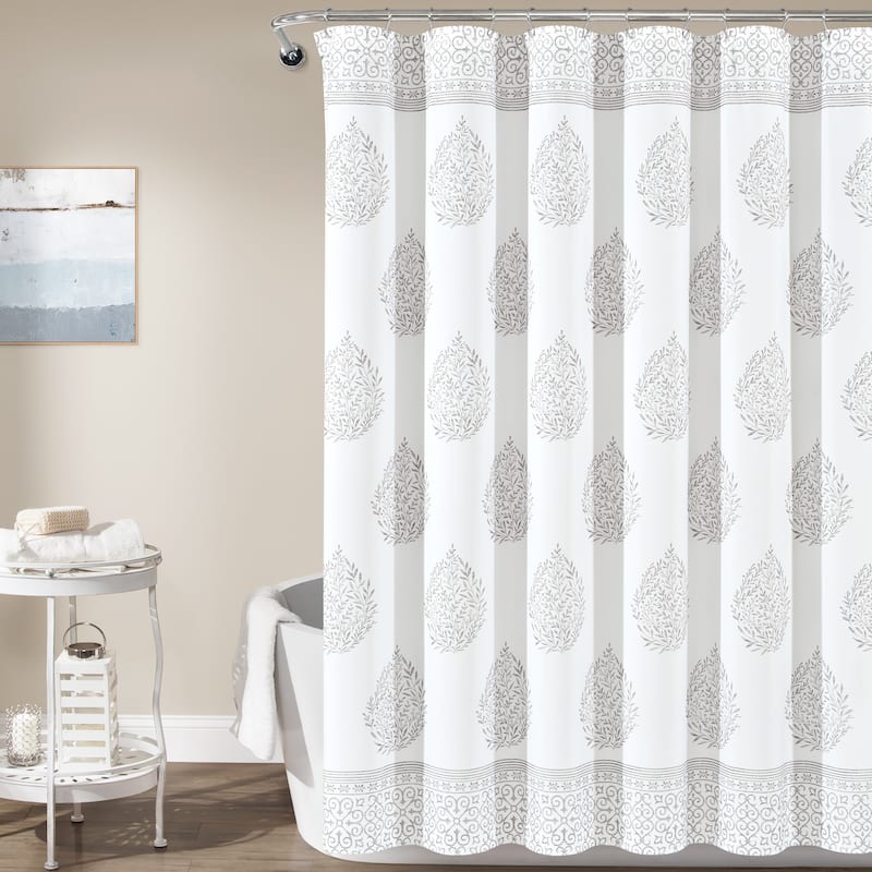 Lush Decor Teardrop Leaf Shower Curtain - Gray