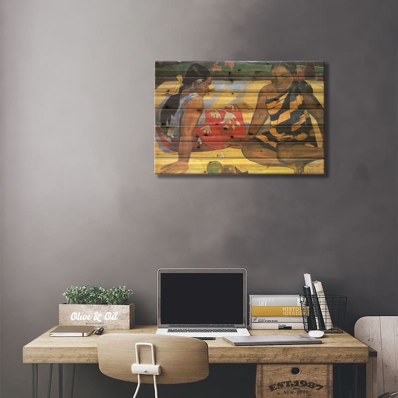 Two Women Sitting Print On Wood by Paul Gauguin - Multi-Color