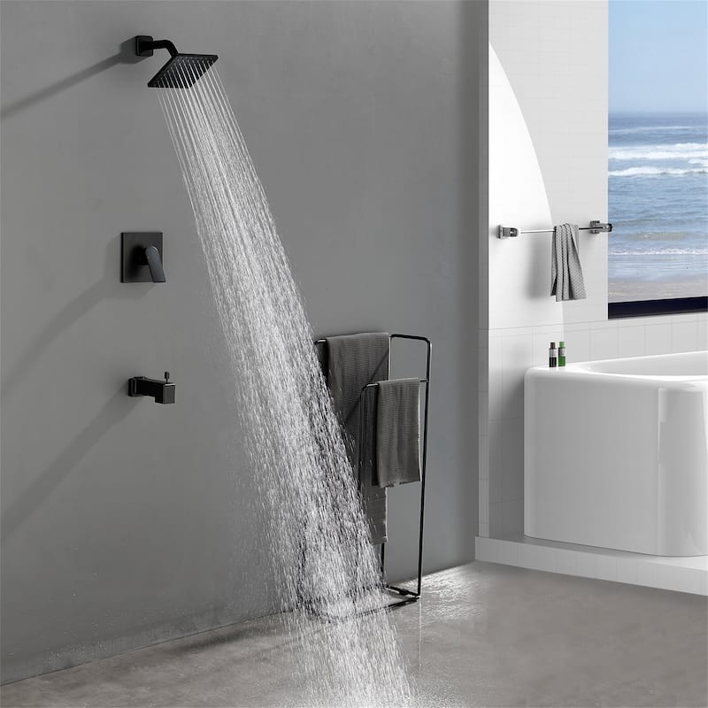 Wall Mounted Shower Faucet with Tub Spout Complete Matte Black Rain Shower Head Shower System Wth Rough-in Valve
