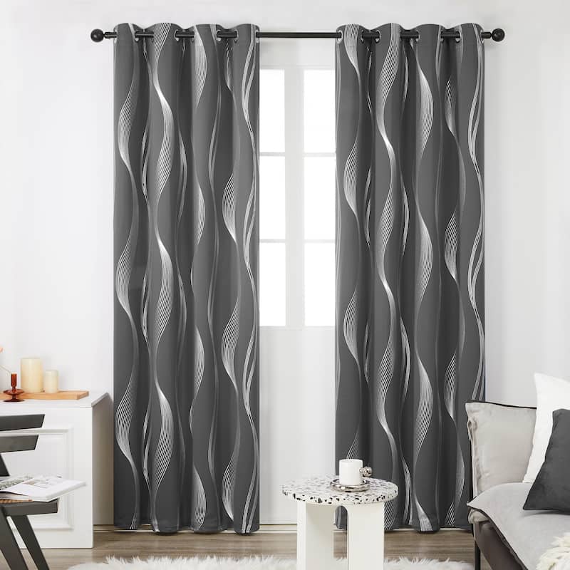 Deconovo Silver Wave 52 Width Curtain Panel Pair (2 Panel) - W52"x L45" - Dark Grey