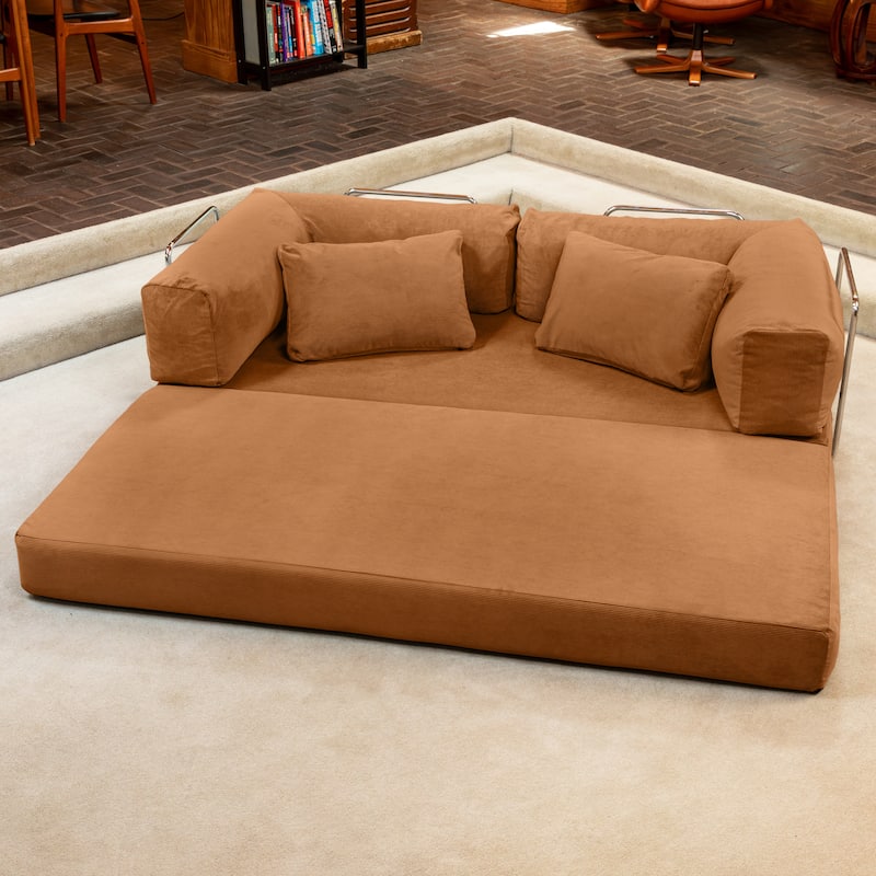 Jaxx Unsofa Modular Convertible Sectional Sofa with Fold Out King Sleeper Bed - 2-Seat Sofa. - Corduroy Spice Orange