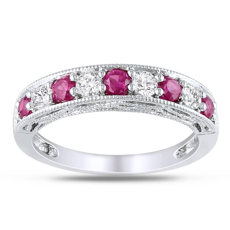Miadora Sterling Silver Created Ruby and White Sapphire Ring