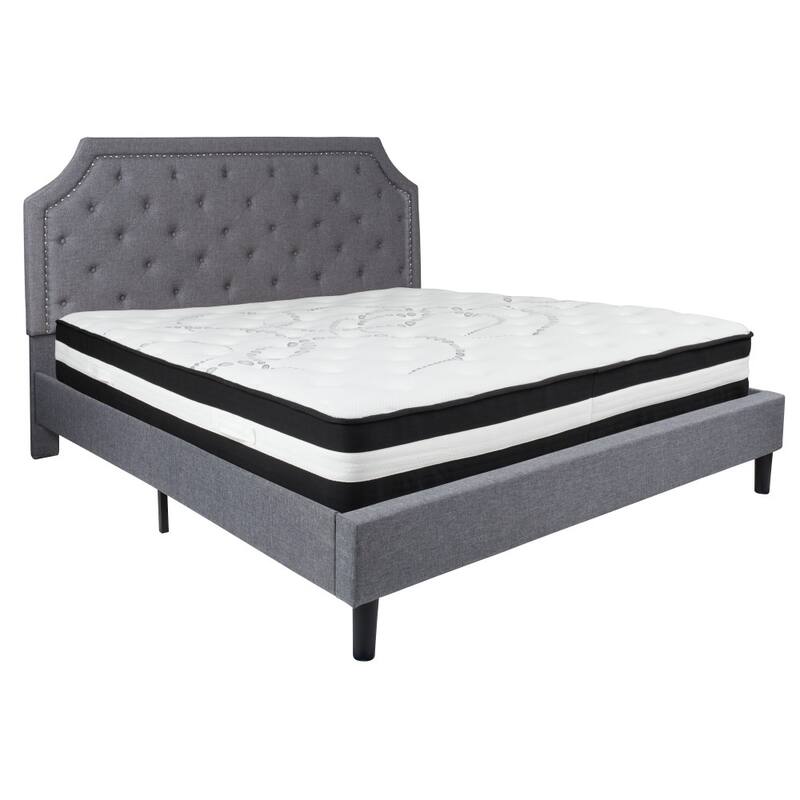 Arched Tufted Upholstered Platform Bed and Pocket Spring Mattress
