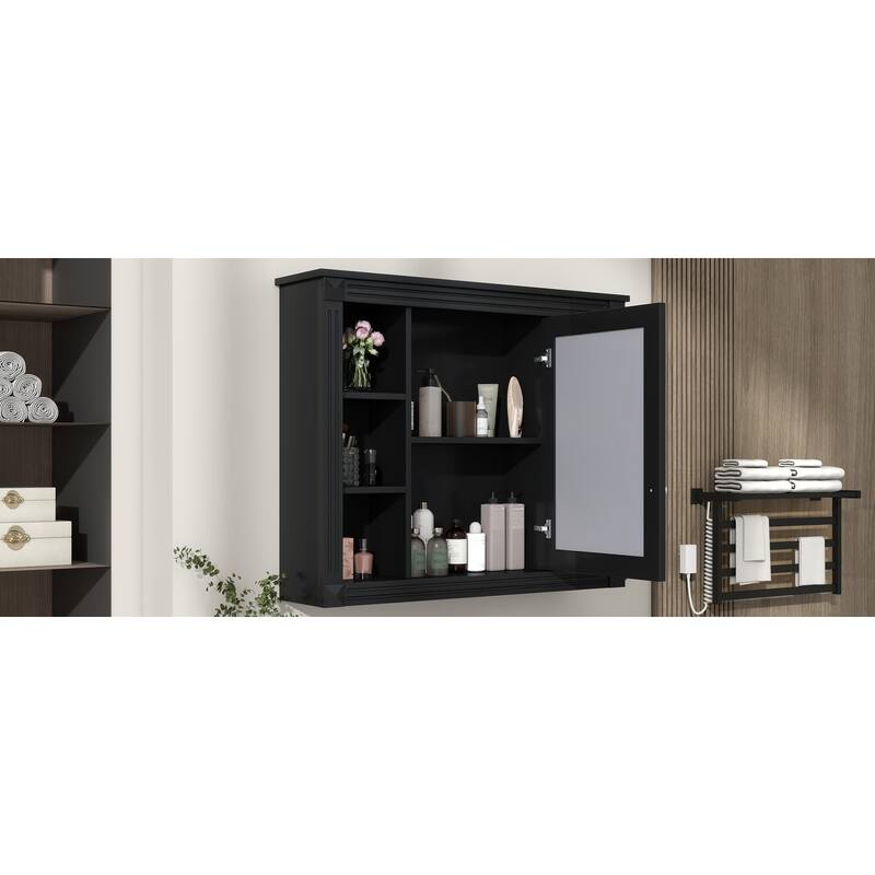 Wall-Mounted Medicine Cabinet with Mirror, Modern Bathroom Storage Cabinet, Adjustable Shelves, Towel Rod, Black