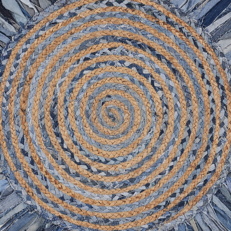 Sevita Organic Jute Braided Area Rug, Denim Blue and Natural