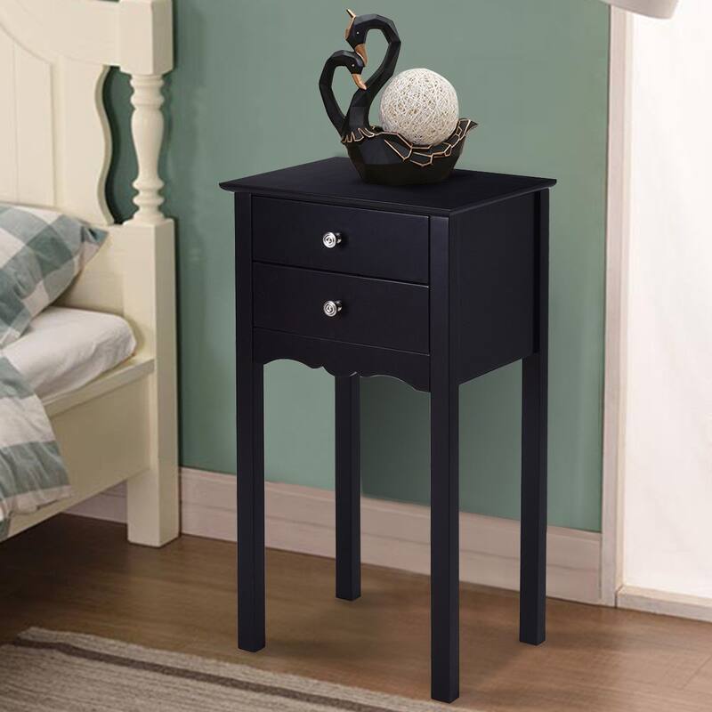 Gymax Side Table End Accent Table Night Stand W/ 2 Drawers Furniture - Black