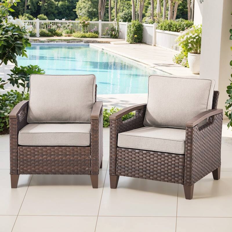 Gymojoy Wicker Patio Chairs Set of Two with Olefin Cushions Water-Resistant - Beige - 2-Piece
