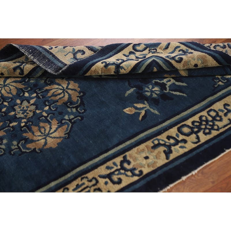 Vegetable Dye Blue Art Deco Chinese Antique Rug Handmade Wool Carpet - 3'1"x 5'9"