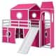 preview thumbnail 18 of 28, Full Size Loft Bed with Slide, Tent & Tower, Playhouse Design, Solid Wood Frame, Castle-Themed Bed for Kids, Blue