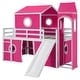 preview thumbnail 48 of 57, House Low Loft Bed with Slide & Tent Solid Wood Kids Loft Bed Frame with Tower and Ladders for Kids Teens Boys & Girls