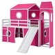 preview thumbnail 3 of 13, Wood Loft Bed with Slide, Pink Tent and Tower