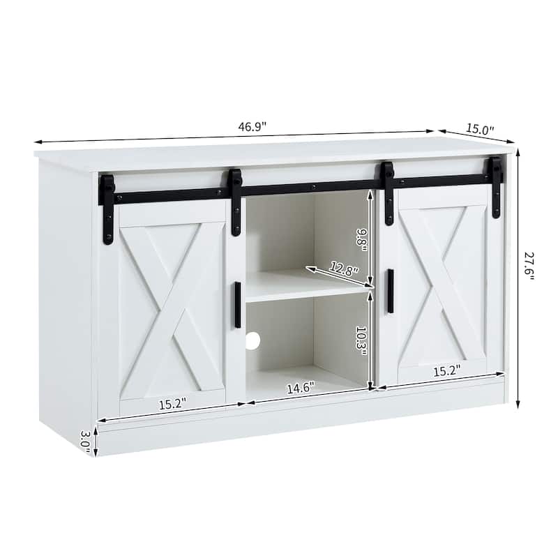 White 47" TV Stand with Barn Doors & 3-Layer Storage