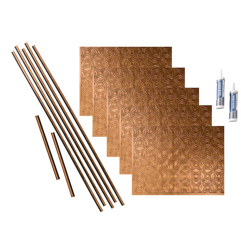 FASÄDE Lotus Decorative Vinyl Backsplash Panel - 15 Sq Ft Kit - Antique Bronze