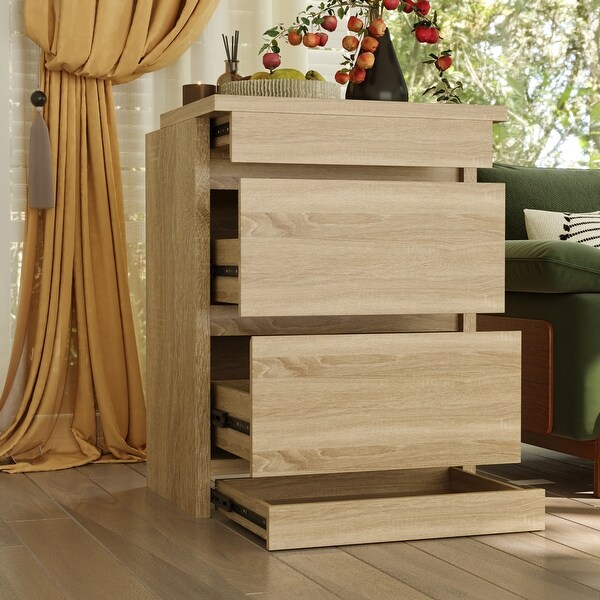 Nightstand with 4 Drawers, Hidden Storage Cabinet, NFC Lock,End