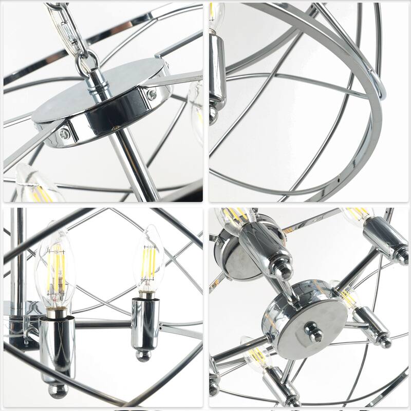 CurveCurio 20" Modern Industrial Caged Light, Contemporary Chandelier w 5 Lights, Adjustable Hanging Chain for Dinging Area