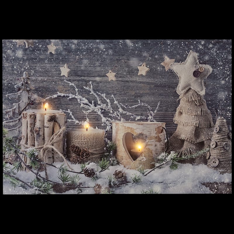 Country Rustic Winter Christmas LED Canvas Wall Art 23.5 x 15.5