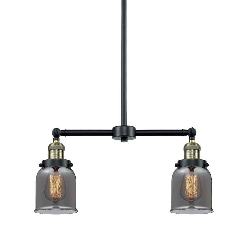 Innovations Lighting Small Bell 2 Light 21" Wide Linear Chandelier - Black / Antique Brass / Plated Smoked