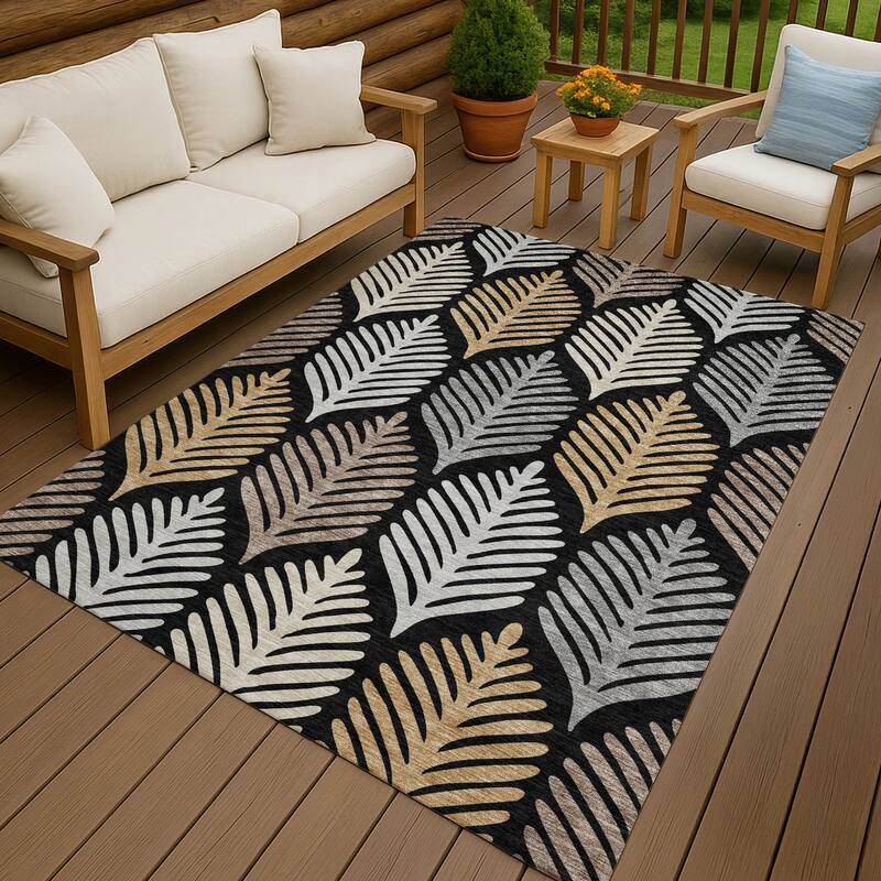 Machine Washable Indoor/ Outdoor Modern Fern Chantille Rug