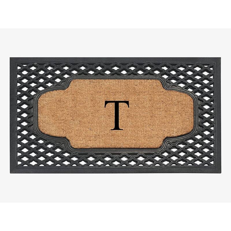 A1HC Mesh Border Rubber and Coir Large Heavy-Duty Outdoor Monogrammed Doormat, 23"X38" Black - T - Black