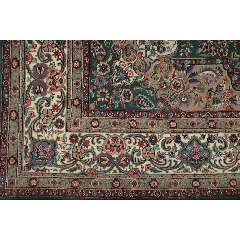 Hand Knotted Oriental 100% Wool Carpet Traditional Floral Green Aubusson Area Rug - 14' 5'' X 9' 8''