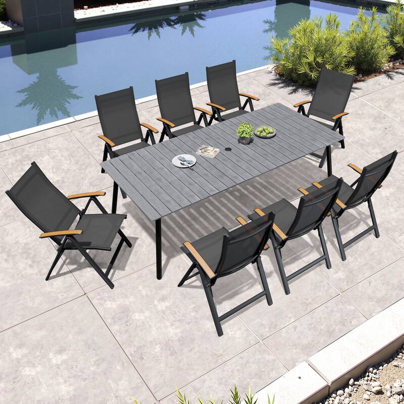 7/9-Piece Outdoor Patio Dining Set Adjustable Folding Chairs and Aluminum Dining Table - Grey Table - 94.49 inches
