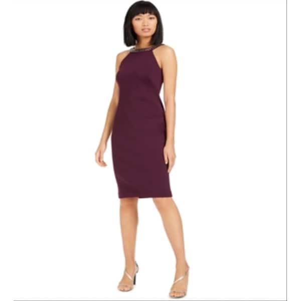 Calvin Klein Women's Sleeveless Halter Below The Knee Body Con Cocktail  Dress Purple Size 12 - Bed Bath & Beyond - 40574056