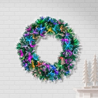 24 in. Pre Lit Multi Colored LED Color Changing Fiber Optic Wreath ...