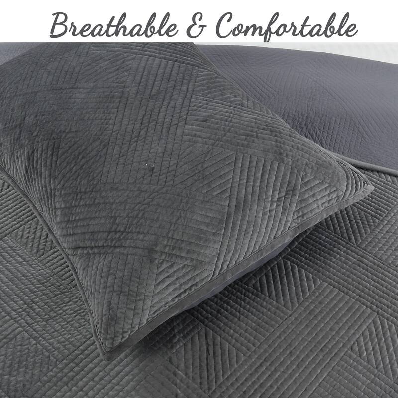 Cozy Line Soft Velvet Basket Weave Stripe Solid Poly Cotton Quilt Bedding Set