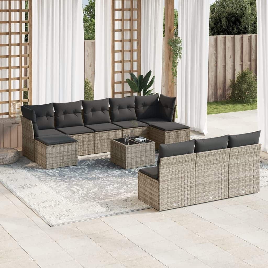 vidaXL Garden Sofa Set Grey PE Rattan Large Adjustable Feet - 21.7 x 21.7 x 14.6