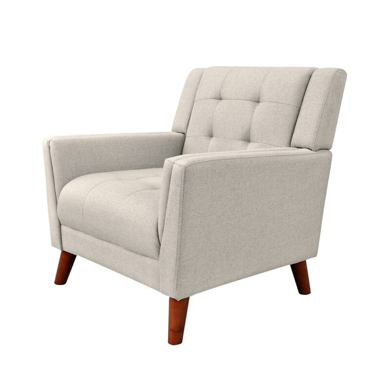 Fabric Mid-Century Modern Armchair with Tufted Back, Sinuous Spring Seat and Tapered Wood Legs