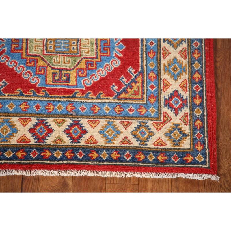Geometric Kazak Accent Rug Handmade Oriental Wool Carpet - 2'9"x 4'2"