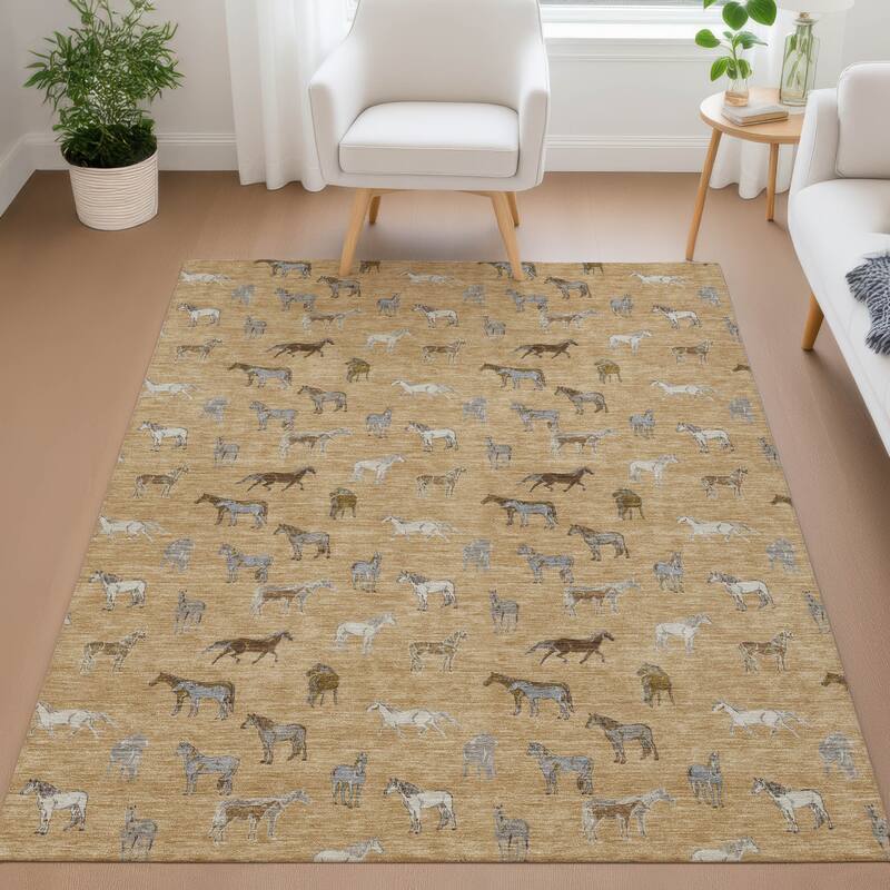 Machine Washable Indoor/ Outdoor Horses Chantille Rug