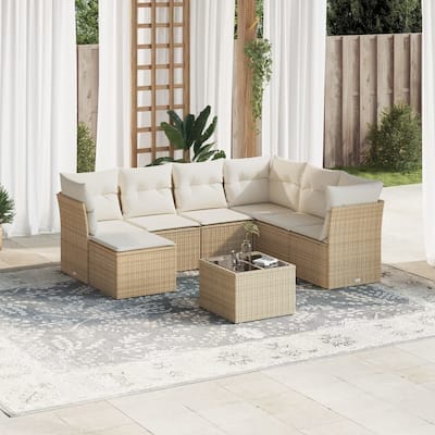 vidaXL Garden Sofa Set Beige PE Rattan 8-piece Modular Garden Sofa Set - 21.7 x 21.7 x 14.6